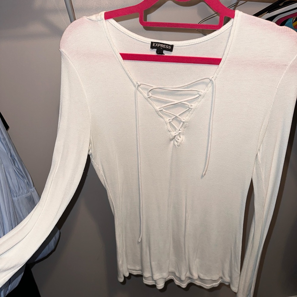 Express long sleeve tie white top